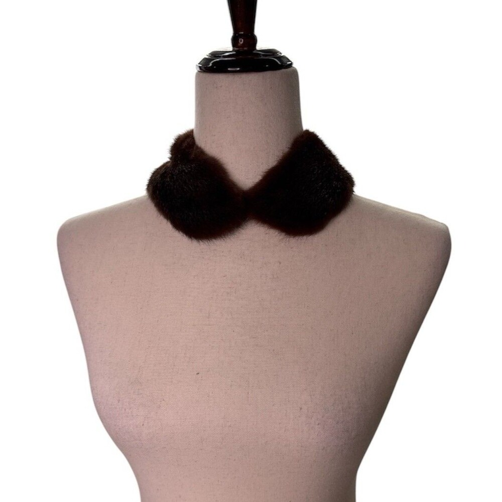Brown Mink Fur Collar Stole 3”x15”Lined Hook Eye Old Money Mob Wife Vintage